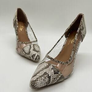 Journee Women 9 Gray Genuine Leather‎ Gabbie Snake Embossed Pointed Toe Pump